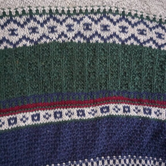 VTG CJ Cotton Navy Green 3D Biggie Cottagecore Eclectic Crewneck Knit Sweater XL - Picture 8 of 9